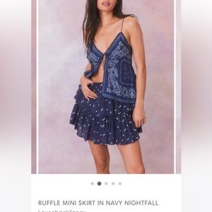 NEW LOVESHACKFANCY ruffle mini star print cotton skirt in navy nightfall